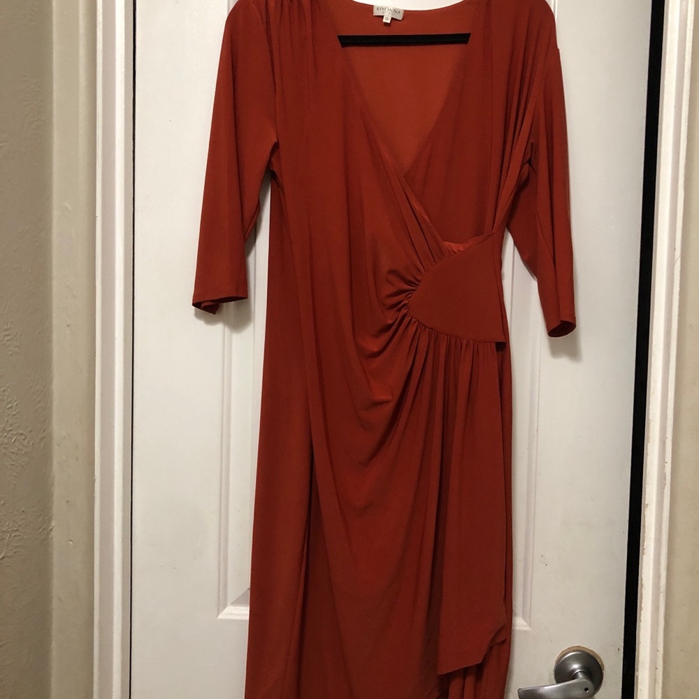 Kiyonna Rust-Orange Wrap Midi Dress